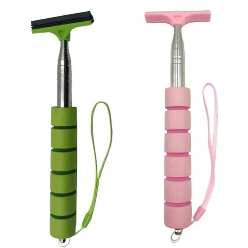 Car Rearview Mirror Wiper Portable Telescopic Auto Glass Squeegee Cleaner Car Mirror Wash Cleaning Brush Long Handle Glass Mist Cleaner