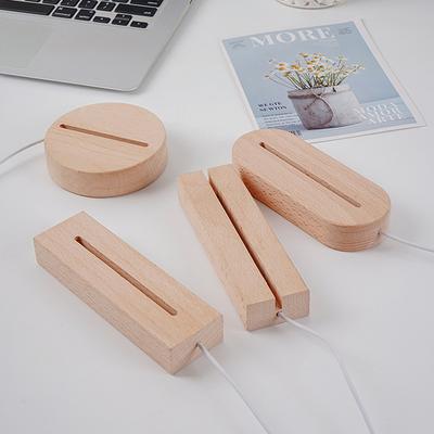 Support de Lampe Lumineux en Bois Massif DIY Acrylique 3D LED Bois Massif Base de Veilleuse Décoration de Chambre Décoration de Salon