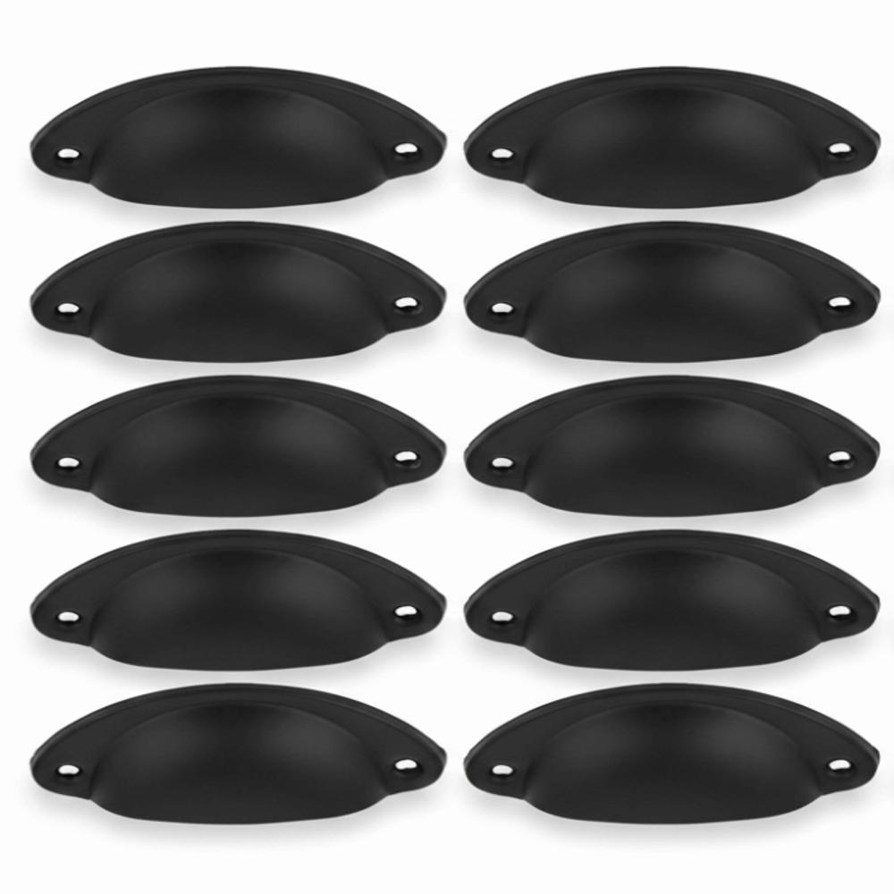 10pcs Metal Drawer Cabinet Pull Handle Antique Shell Shape Silver&Black Furniture Knob Cabinet Cup Pulls Kitchen Cabinet