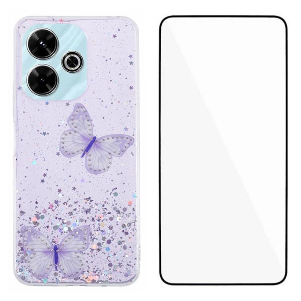 WANLONFENG AW Series for Xiaomi Redmi 13 5G/4G Case with Screen Film TPU Phone Cover PVC Butterfly Epoxy
