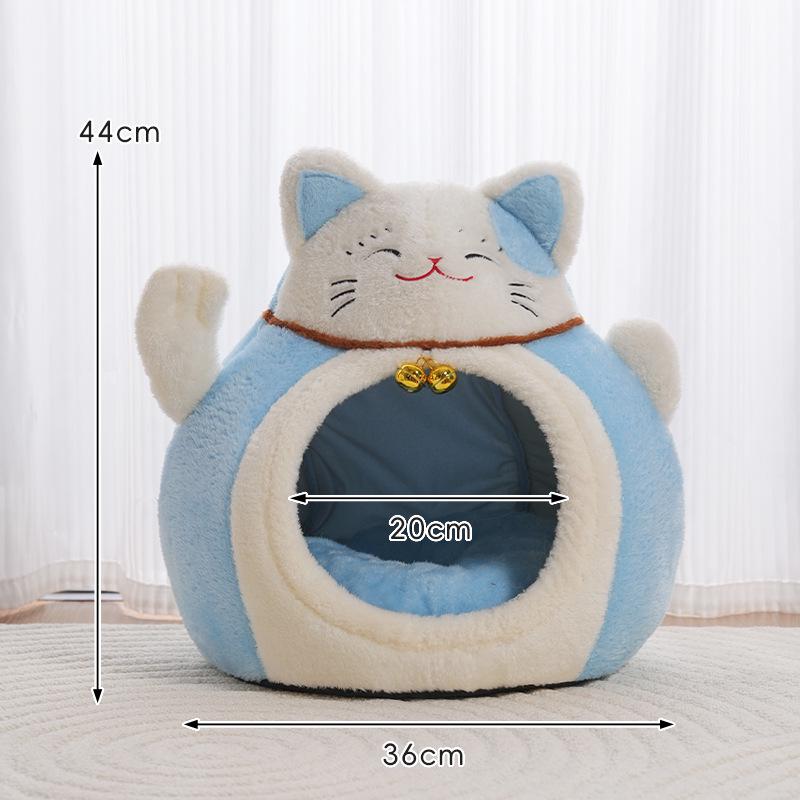 

2025 Lucky Cat Bed: Warm Semi-enclosed Pet Nest for Small Dogs in Autumn and Winter.