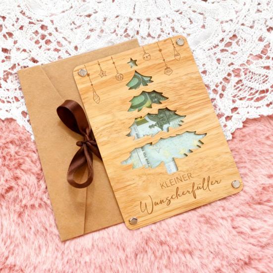 Wooden Crafts German Blessings Engraved Money Tree Board Double-Sided Traditional Wooden Holiday Gift