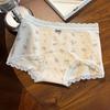 Ladies Summer Sweet Lace Edge 10A Antibacterial Cotton Extended Crotch Mid Waist Triangle Briefs