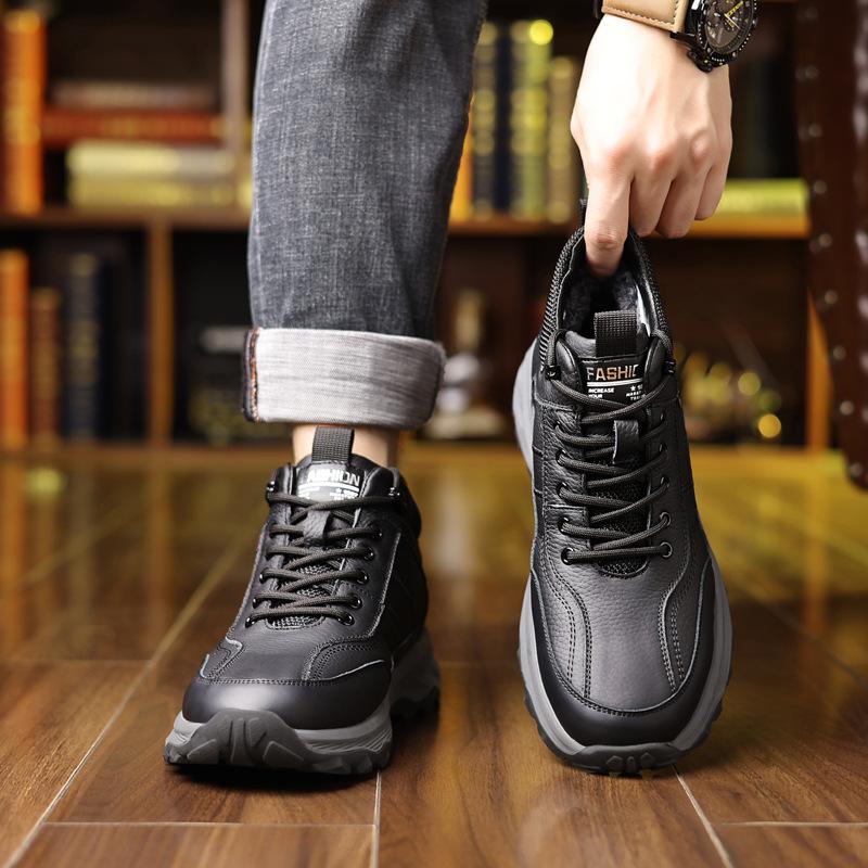 The first layer of cowhide winter new men's cotton shoes genuine leather velvet sports shoes wool casual shoes Northeast men's shoes