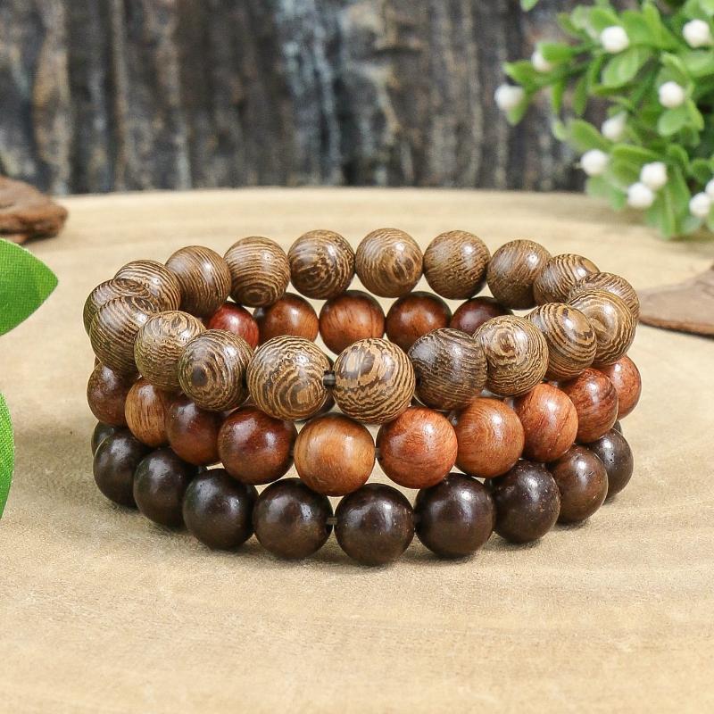 

TopHanqi 3 шт. Винтажный стиль Разноцветный Деревянный Браслет из бусин Эластичный Стрейч Набор для мужчин и женщин