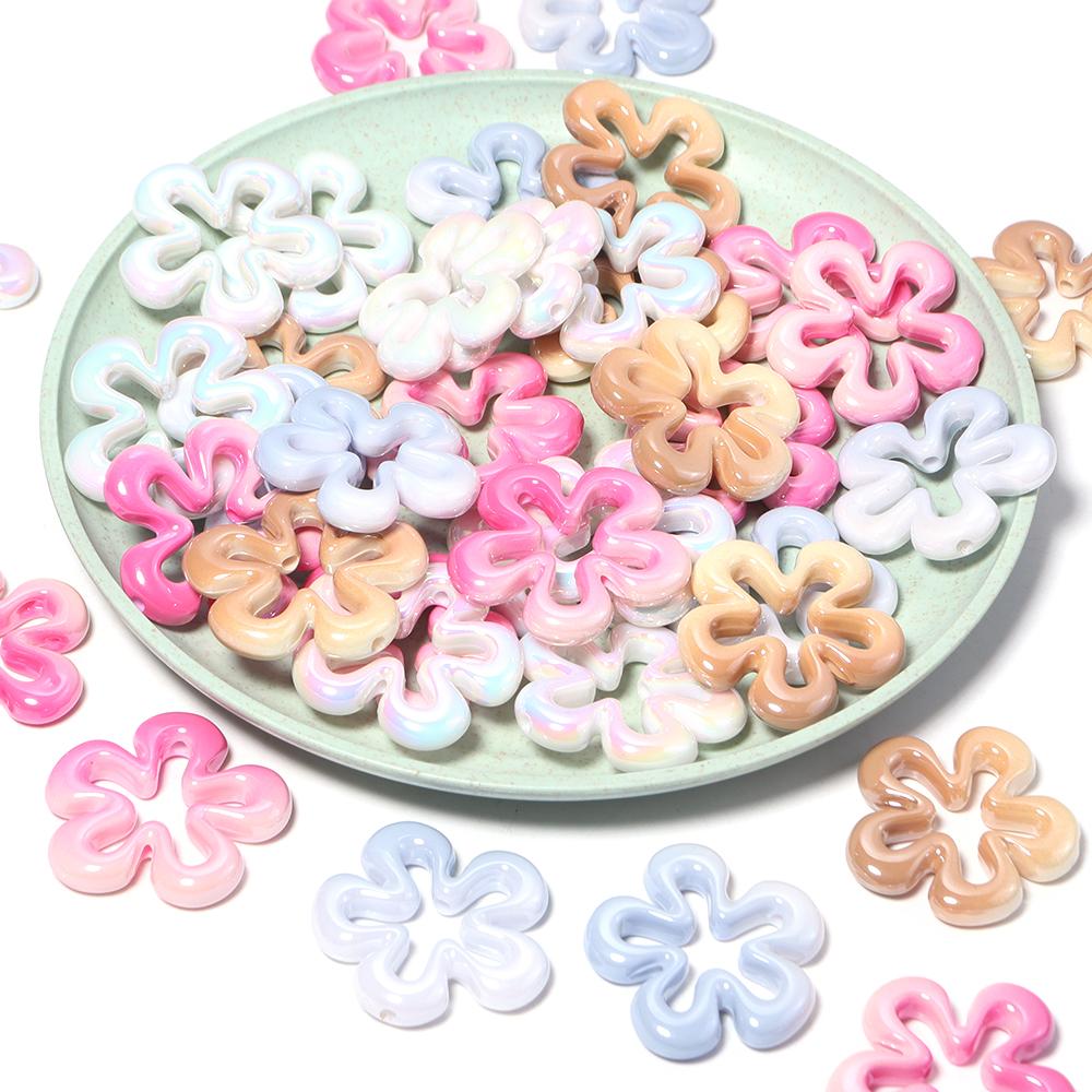 5pcs/lot Gradient Color Flower Beads Acrylic Beads Loose Spacer Beads For Jewelry Making DIY Bracelet Necklace Accessories