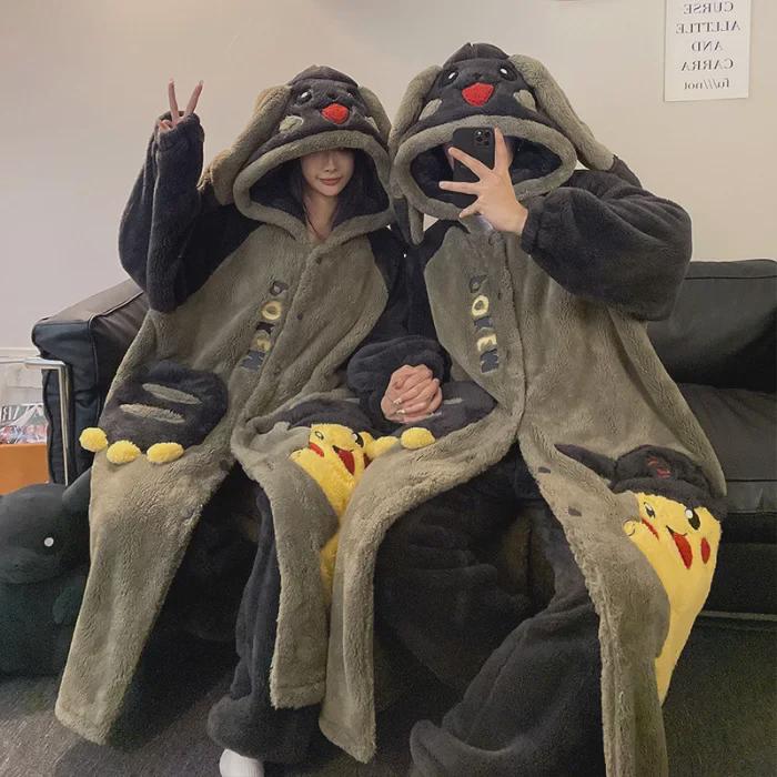 Winter Panda-Pyjama-Set für Paare: Korallfleece Damen Nachthemd & Herren Flanell Homewear