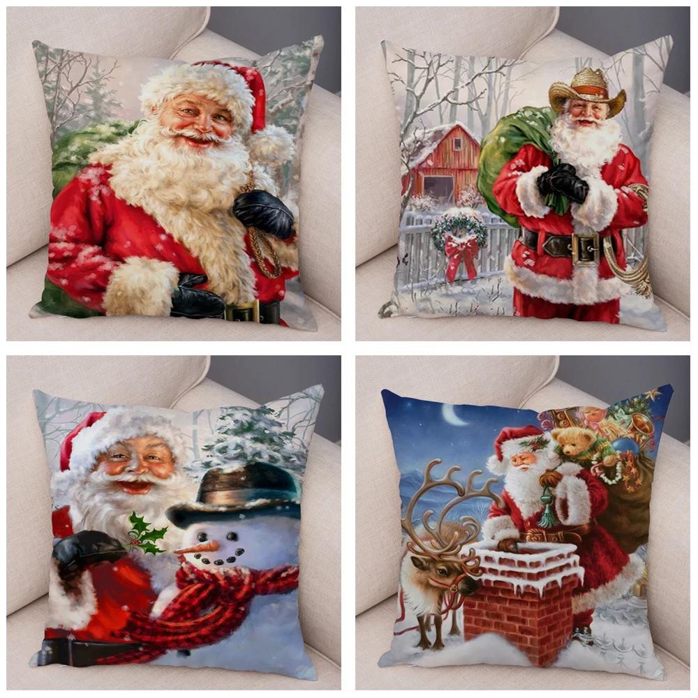 Merry Christmas Santa Claus Cushion Cover Decor Cute Cartoon Pillow Case Plush Pillowcase for Children Room Sofa 45x45cm