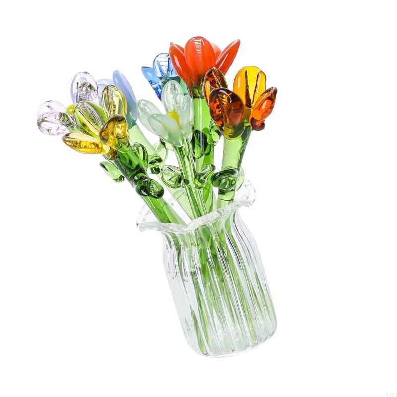 Eleganti Centrotavola Floreali in Vetro con 7 Miniature di Fiori Realistici per Arredamento Moderno