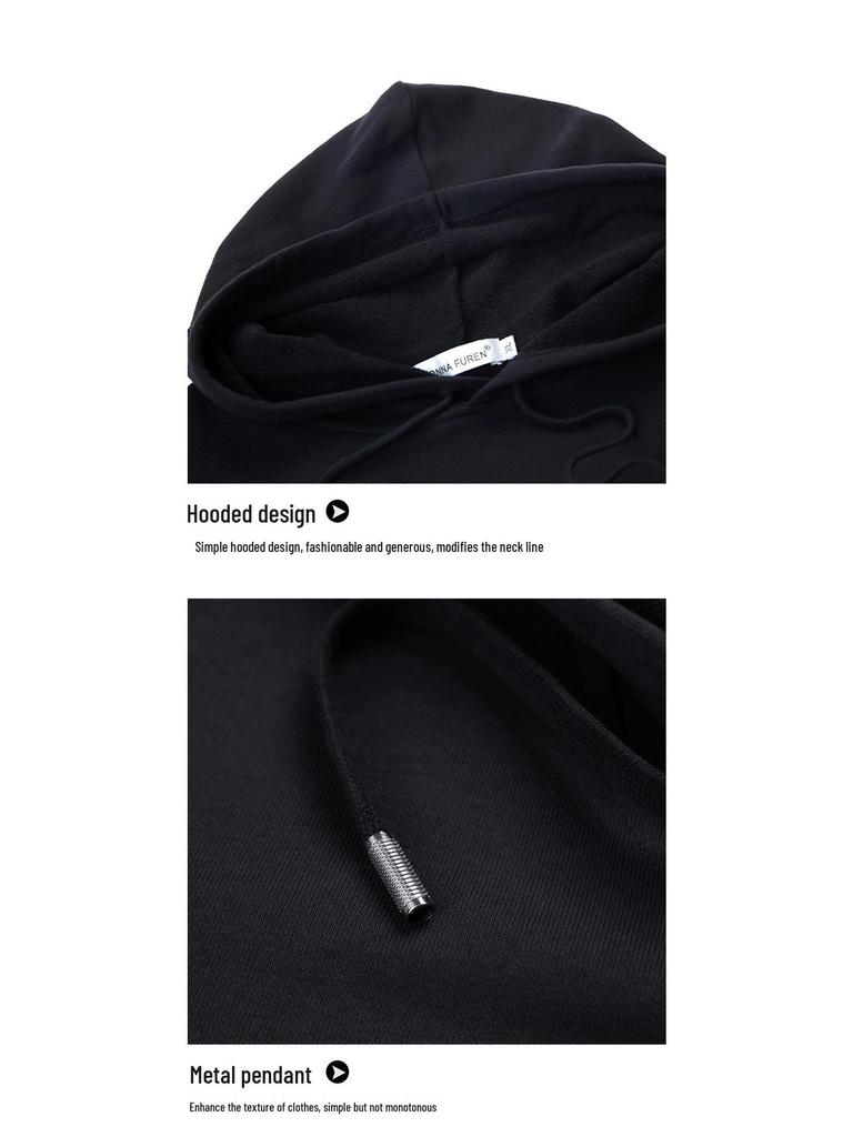 Women's Mid-Length Hooded Sweatshirt - Loose Fit, Plus Size, Casual Top for Spring/Autumn, Hip-Covering Design for Middle-Aged Moms