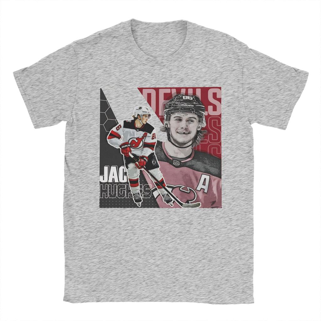 Jack Hughes Hockey Design Poster Devils TShirts Men  Leisure 100 Cotton Tees O Neck Short Sleeve T Shirts Plus Size Clothing