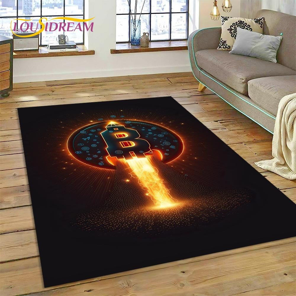 Bitcoin 3D Virtual Currency NFT Area Rug Carpet for Living Room Bedroom Home Decor,Floor Mat Non-slip for Sofa Doormat Gift Kids