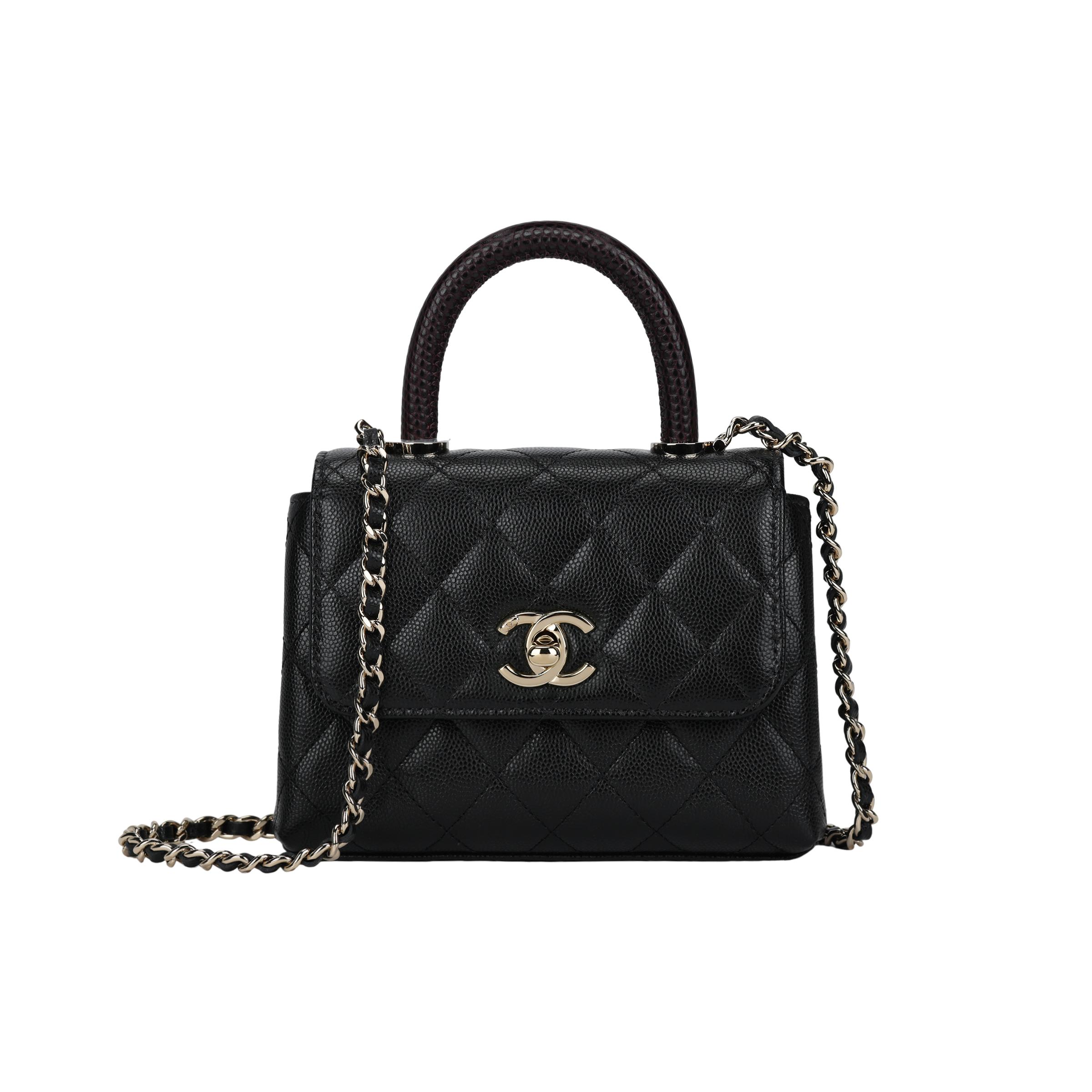 

Chanel 25P Сумка Coco Handle Чорна стьобана зерниста коров яча шкіра Золота пряжка Ланцюжок Червона ручка Сумка на плече Crossbody Жіноча сумка Basic+Dust Bag чорний