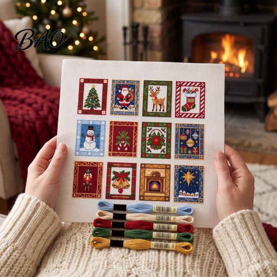 Suministros de Punto de Cruz para Principiantes Kit de Navidad, Bordado DIY Festivo de Invierno Recuerdos Bordados en Xmas Kit de Manualidades para Árboles Adultos, Decoración del Hogar Festiva