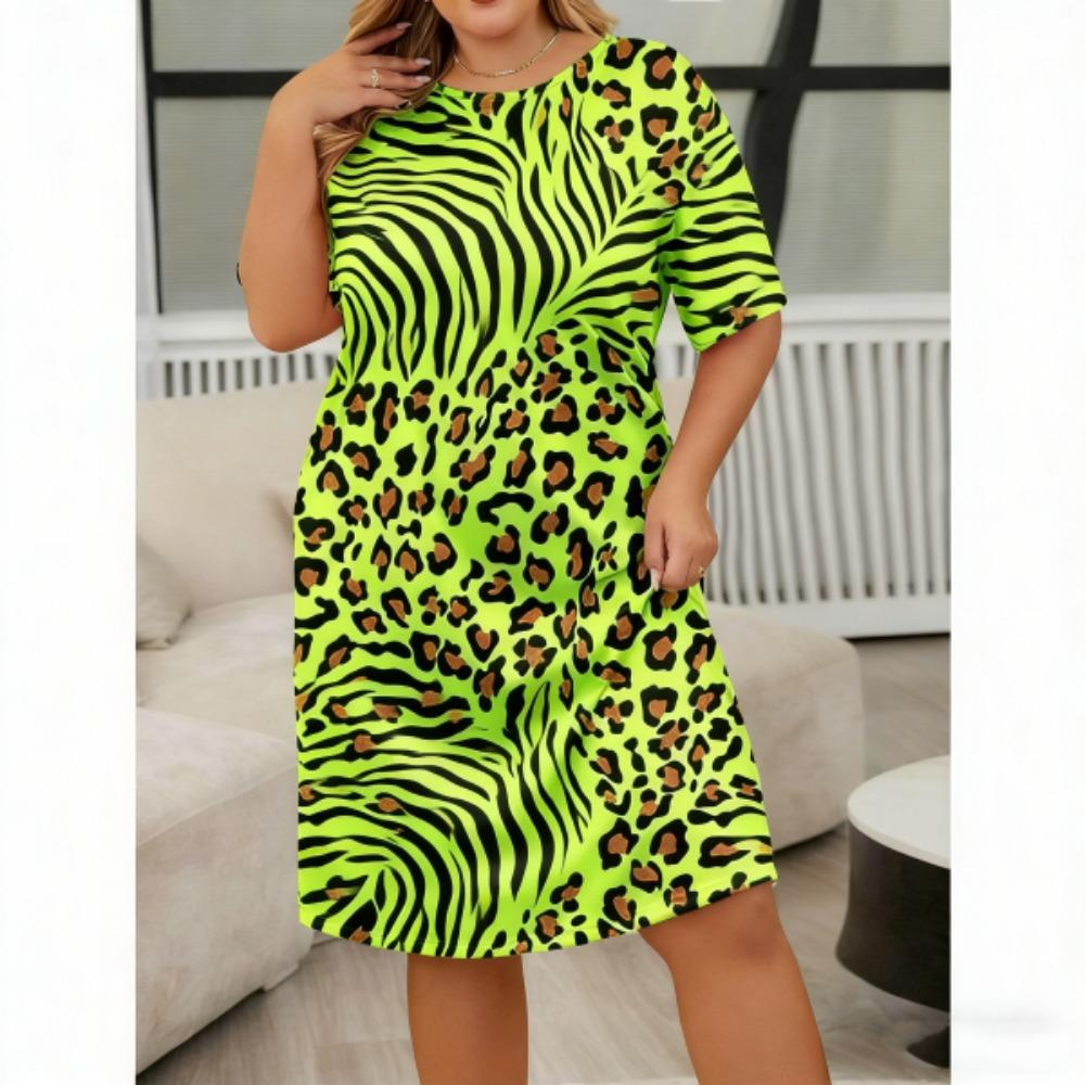 Leopard Zebra Stripe Print Women Short Sleeve Sleepwear Dresses Loose Fit Tee Nightwear Home Clothes Nightie Loungewear