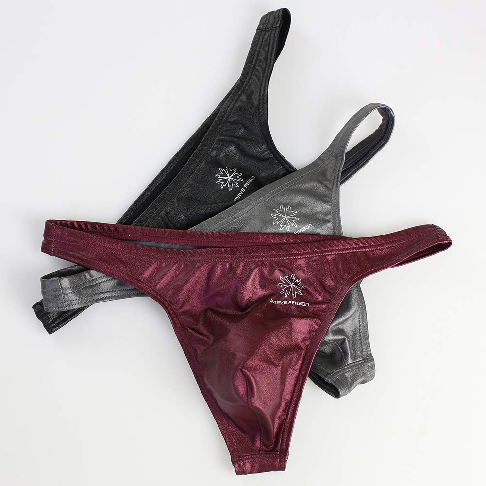 iYunyi Sexy Faux Leather Bikini Elastic Men's Lingerie, Briefs, G-Strings, T-Backs, U-Shaped Pouch, 1-Pack/3-Pack