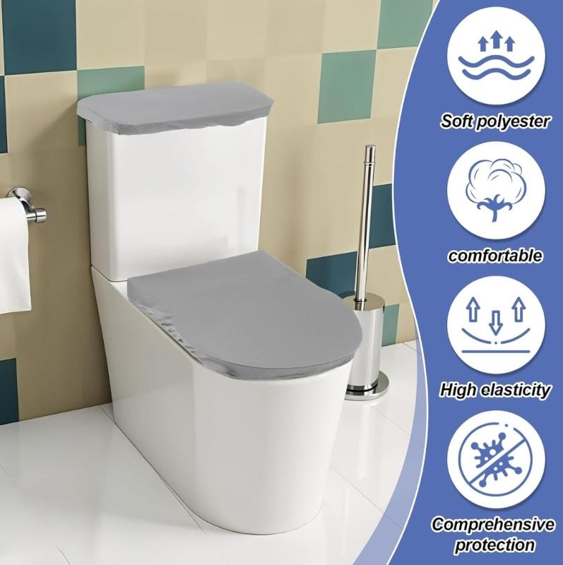 2pcs Toilet Cover Set With Soft Edges For Most Toilets Machine Washable Polyester Cloth