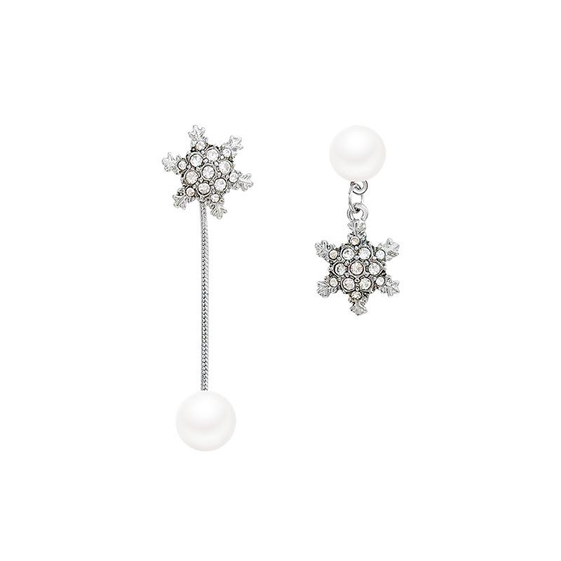 Snowflake pearl fringed earrings femininity Internet celebrity same stud earrings