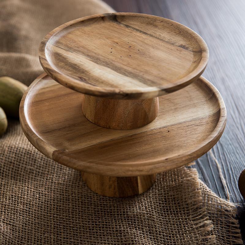 High Stand Wooden Cake Plate Creative Food Serving Trays Eco Natural Wood Dessert Fruit Snack Tray Home Decor
