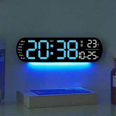 Large Digital LED Wall Clock Multifunctional Adjustable Atmosphere Light Color Changing Electronic Alarm Clock