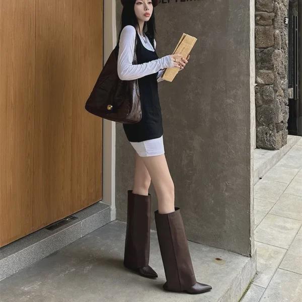 2024 Autumn/Winter Pointed Stiletto Boots: Versatile, Simple High-Heel Trousers Boot