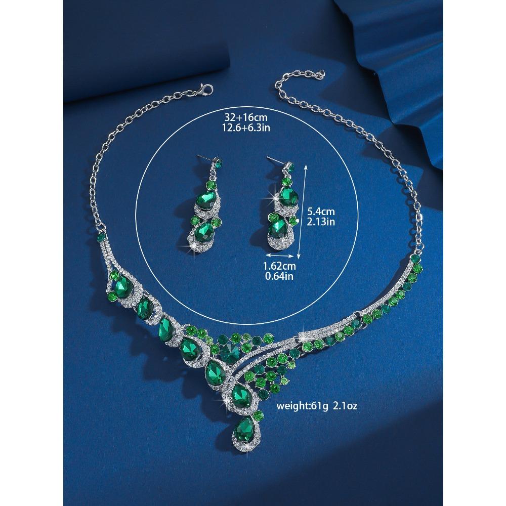 Farbenfrohes Strass-Kristall-Halsketten-Ohrring-Set Damen Ballkleid-Accessoires
