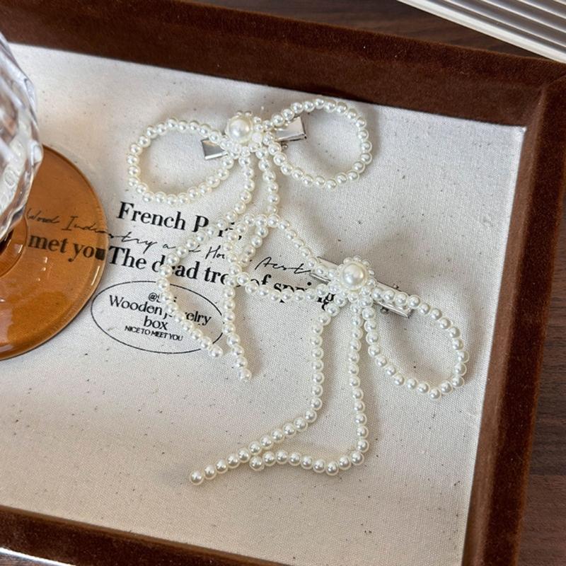 Artificial Pearls Bowtie Hairpin Duckbills Clip Barrettes Braids Clip Hair Decors