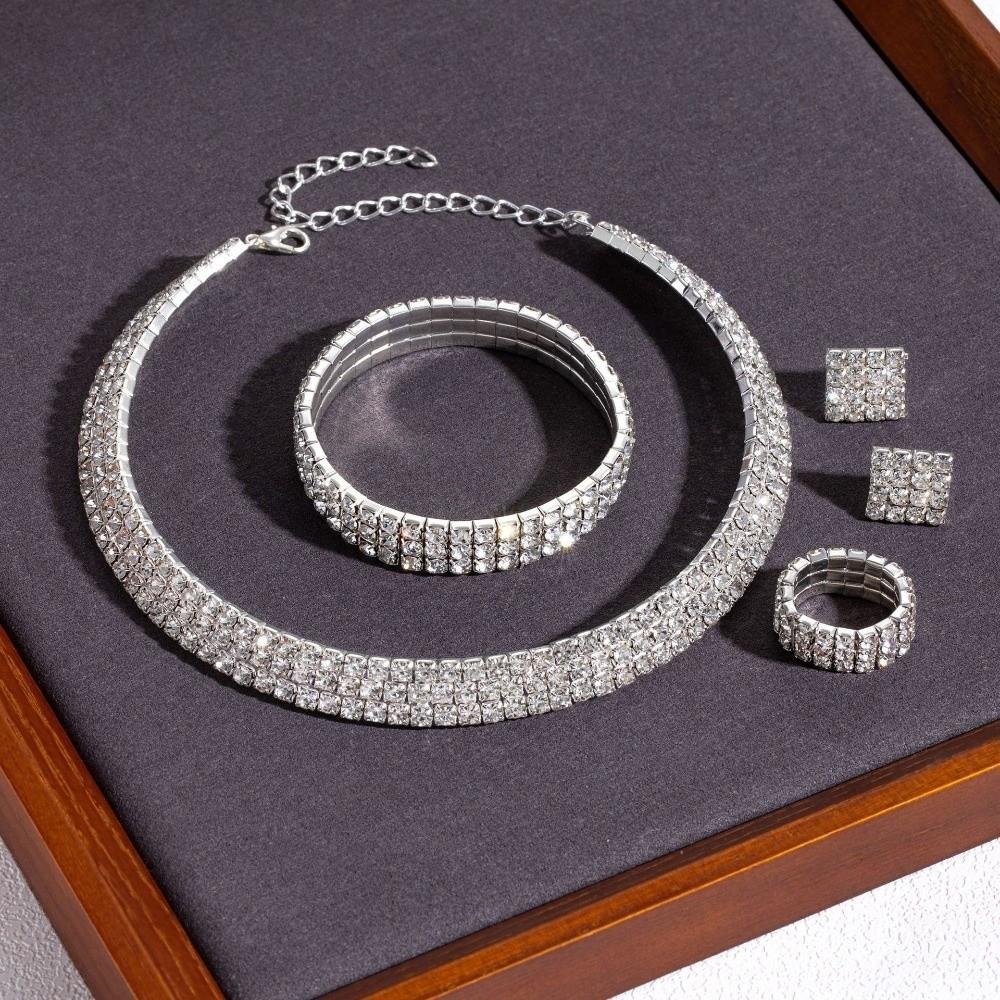 3-5 Row Bridal Jewelry Set Romantic Necklace Crystal Jewelry Multilayer Bracelet Wedding Accessories Women Accessories