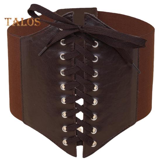 Women Lace-up Corset Wide Elastic Waist Belt Faux Leather Slimming Body Waistband Dress Shirt Decoration