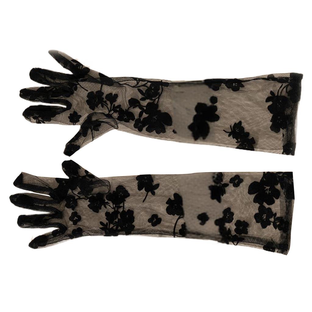 Long Lace Gloves Banquets Dress Gloves Vintage Prom Party Flower Pattern Gloves Elastic Evening Party Adult Gloves