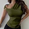 Women Asymmetric One Shoulder Top Slim Fit Sleeveless Blouse Office Wear Stylish Workwear Vest Shirt