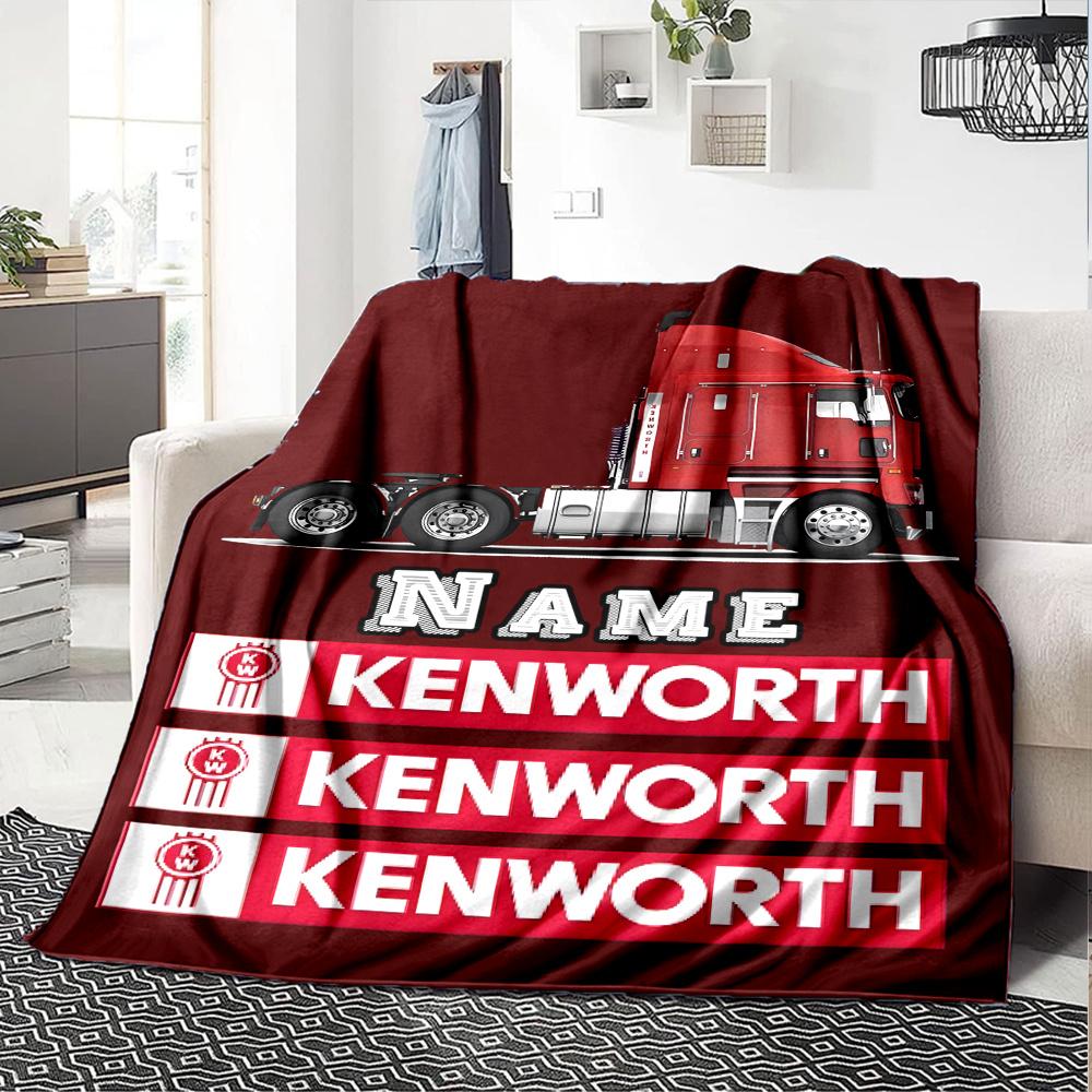 Kenworth Truck Design With Bold Red And White Elements Customize Your Name Cartoon Movie Pattern Blanket Chair Office Sofa Bed Camping Soft And Warm