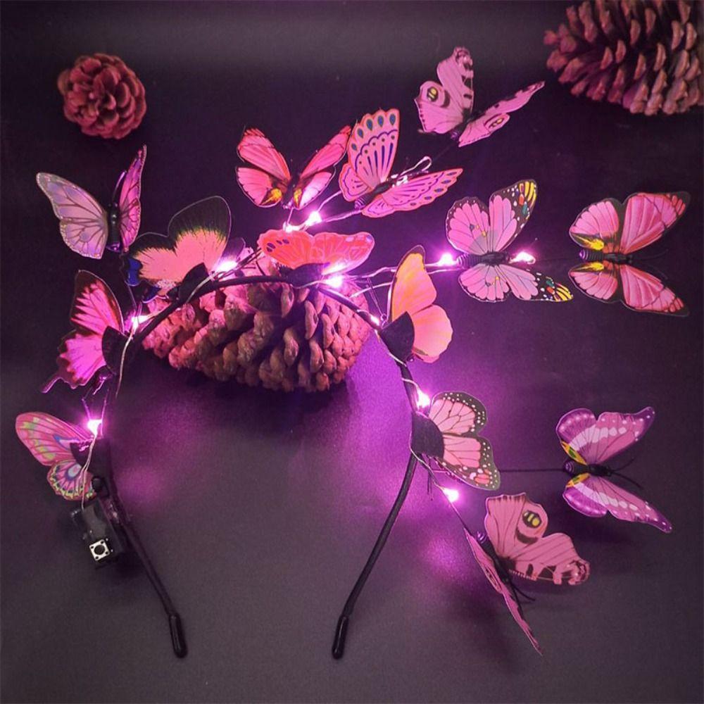 Plastic Luminous Butterfly Hair Band Colorful Flashing Headband LED Glow Headband  Kids Gift