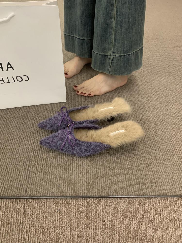 Temperament Plush Bag Head Half Slippers Lazy One Pedal Pointed Shoes Plush Shoes Women Wear Outside Winter