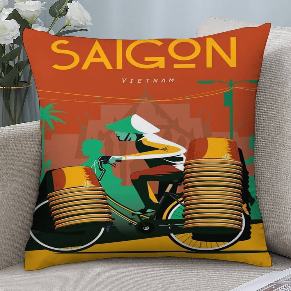 

Vietnam Style Pillow Case Short plush Double-sided Print Square Throw Pillow Covers Sofa Home Cushion Decor 12x12Inch