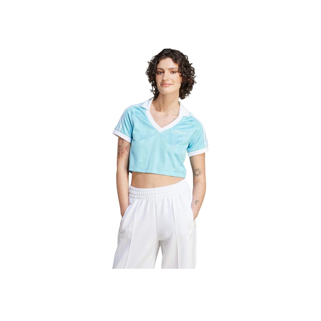 Adidas Originals Clover Logo Print Casual Short Sleeve T-Shirt Women Tops Light-Blue IR9779