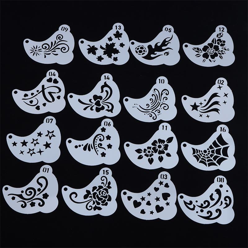 16Pcs Face Painting Tattoo Stencil Diy Hand Drawn Spray Painting Eyebrow Tattoo Template Dance Party Makeup Tools Beauty Sticker