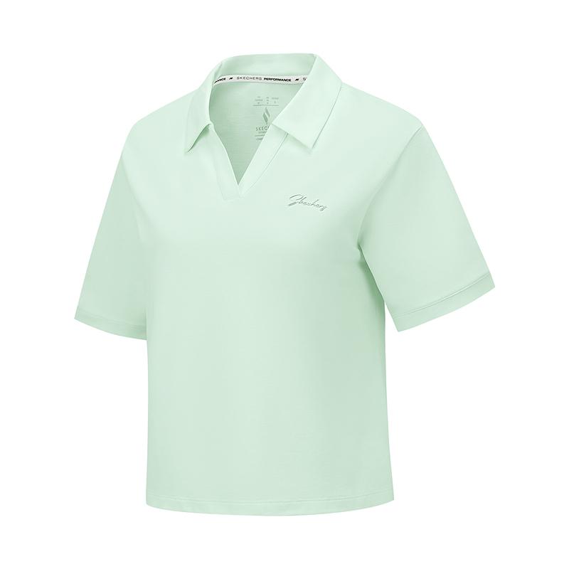 Skechers Godri Ss25 Knitted Comfortable Breathable Quick-Dry Short Sleeve Polo Shirt Women tops Light-Water-Green P225W211-01XB S