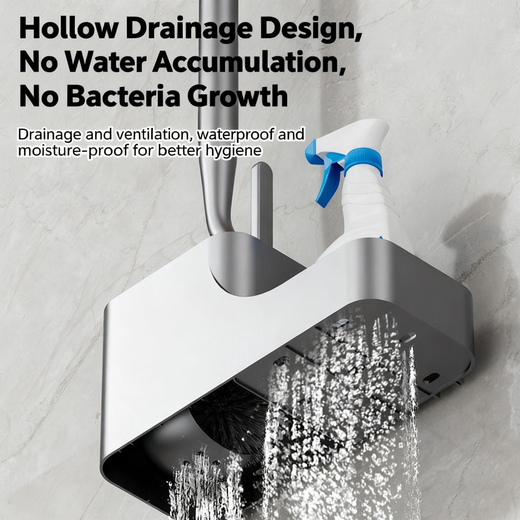 Square Toilet Brush Set Wall Mounted No Drill Installation With Gap Brush For Bathroom Cleaning Household Toilet Tools