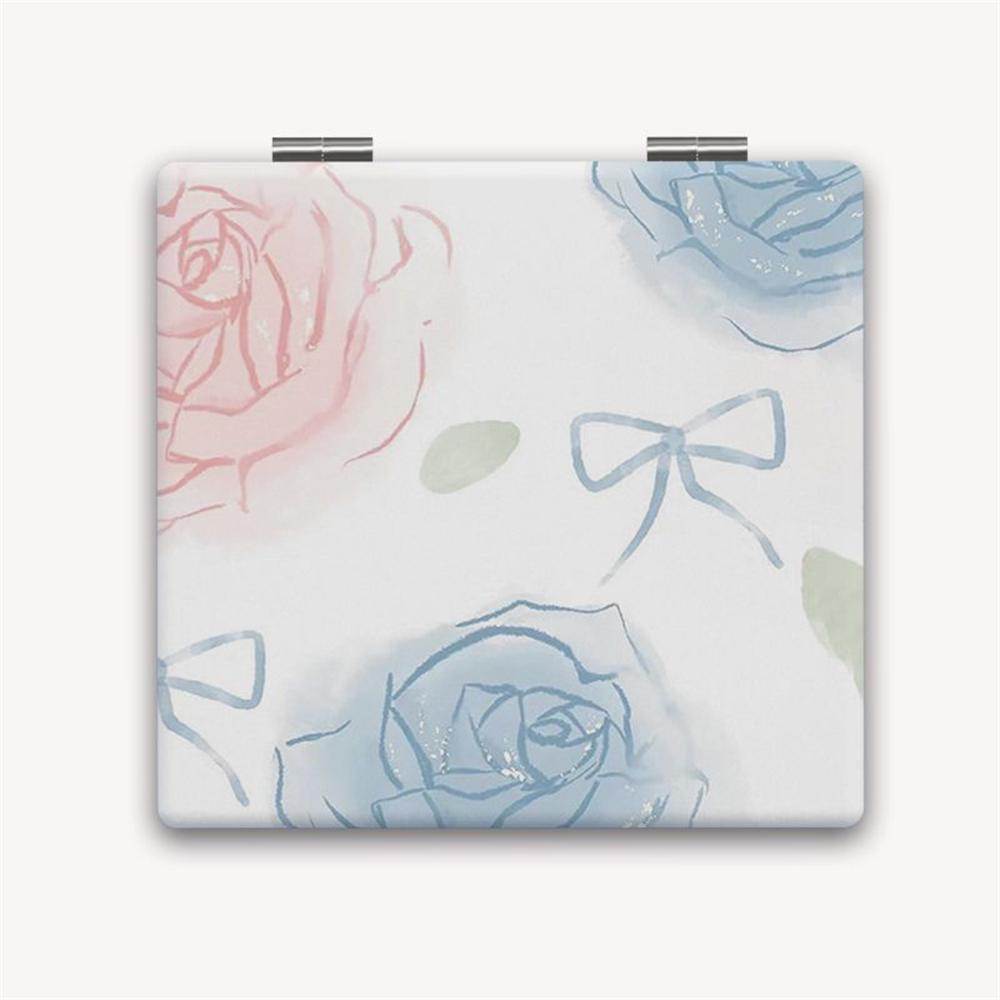Ins Mini Flower Makeup Mirror Travel Hand Folding Double-sided Mirror Square Handheld Vanity Cosmetics Mirrors Women Girls Gifts