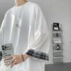Men T Shirts Summer Men's Women Oversized Korean Style Loose Plaid Casual Seven Sleeves White