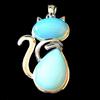 Steel Cat Pendant with Two Cabochons In Opaline Opalite Synth + Chain