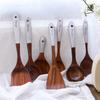Teak Wood Soup Spoon Set, Creative Simple Cooking Spatula, Pearl Handle Kitchen Utensils Unfinished 3-Piece