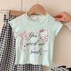 Girls Summer Princess Outfit Cute Cartoon Print Short Sleeve T Shirt And Plaid Shorts Two Piece Set Kids Clothing
