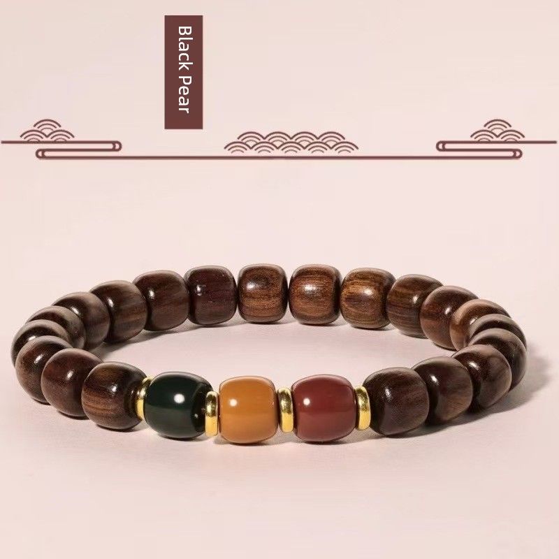 

Модные украшения Золотой шелк Наму браслет Одинарное кольцо Волна Золотой шелк Стример Бусины Сандаловое дерево Классический Мужской и Женский Литературный Black pear 8*9mm single circle [traffic light]]