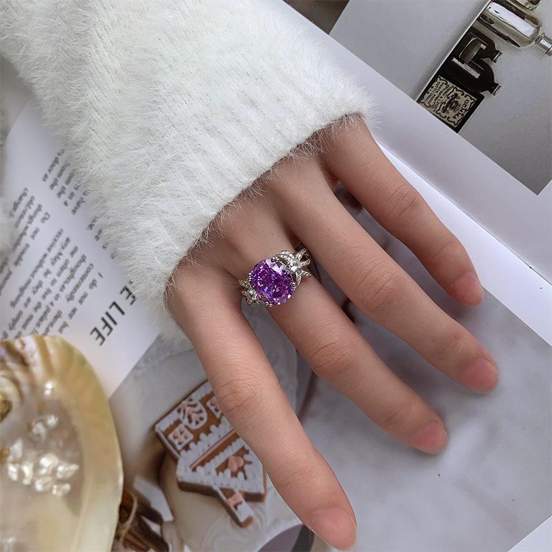 Jewelry Copper Bottom Gold-Plated High Carbon Diamond Ice Flower Temperament Light Luxury Pigeon Egg Ring 10 * 12