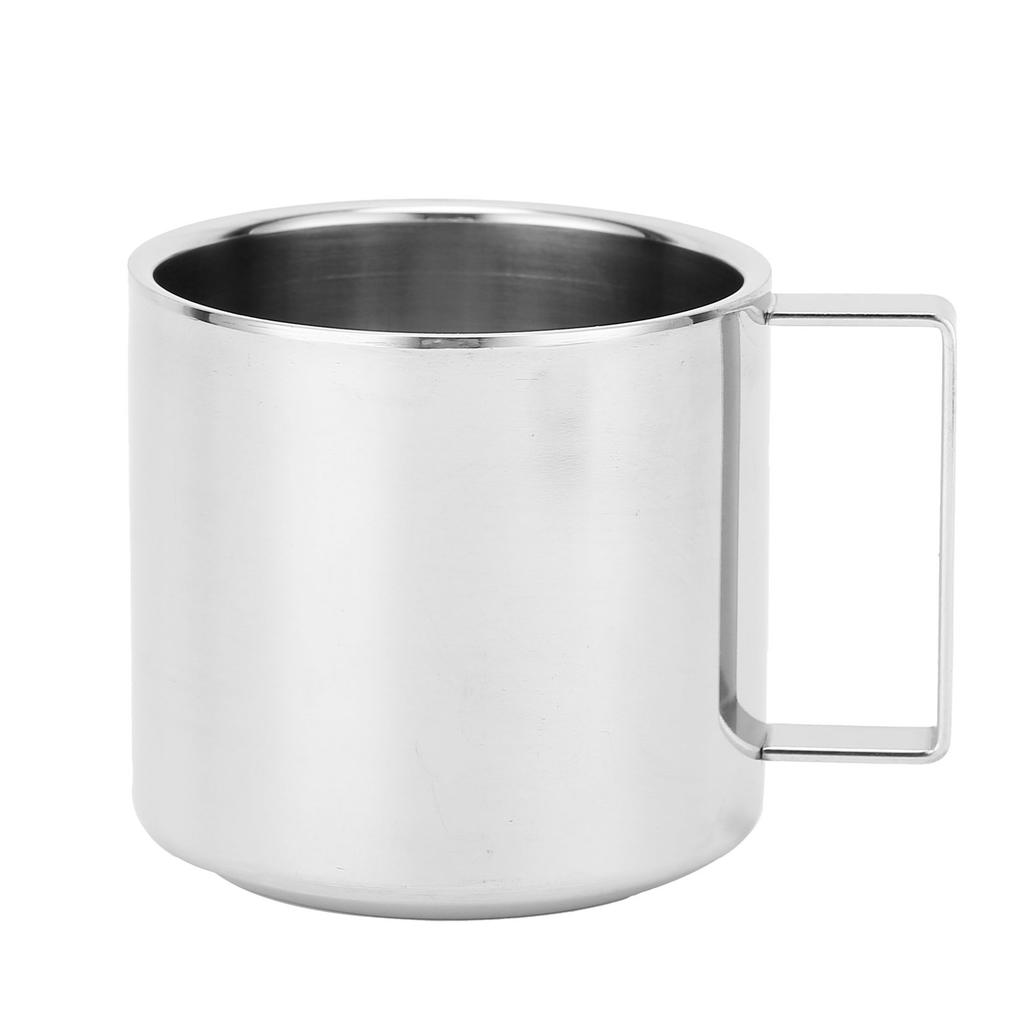 Kaffeetasse Edelstahl Doppelschicht Isolierung Milchbecher mit Löffel Untertasse Haushalt(Silber 180ML)