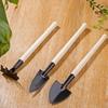 Set di 3 Attrezzi da Giardinaggio Paletta Rastrello Vanga Manico in Legno Ferro+Legno