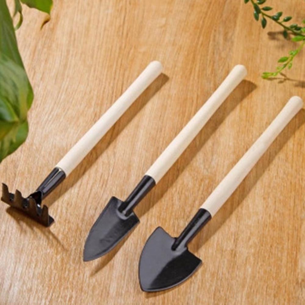 Set di 3 Attrezzi da Giardinaggio Paletta Rastrello Vanga Manico in Legno Ferro+Legno