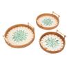 3 Pcs Rattan Tray Round Decorative Rattan Woven Serving Basket with Handles for Living Room